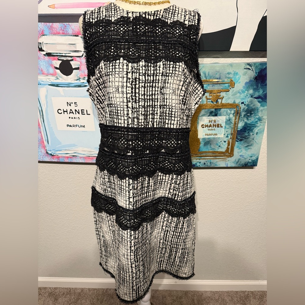 New York & Company Black and White Textured Midi Dress